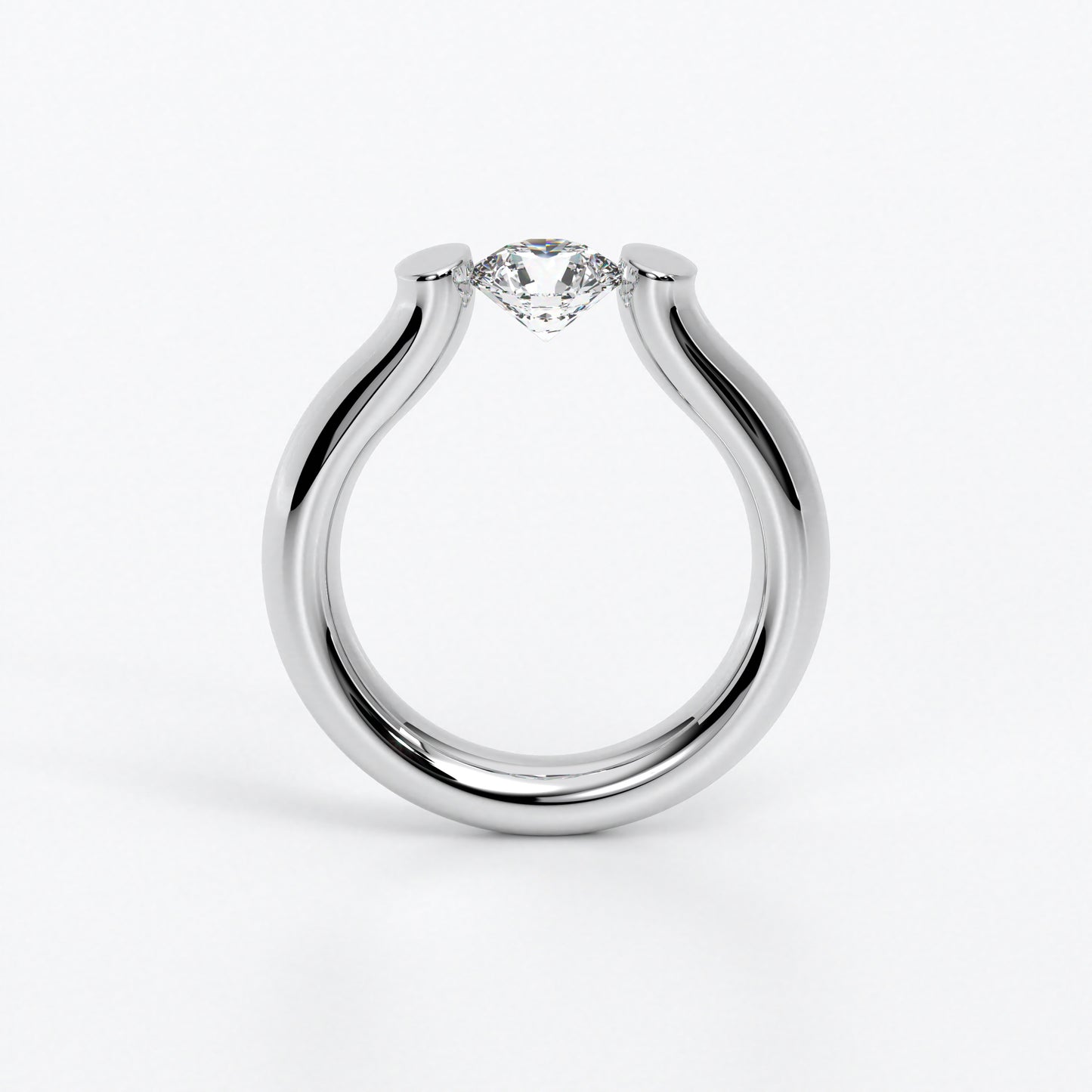 Anillo de oro blanco de 18k, montura de tensión, diamante natural talla brillante