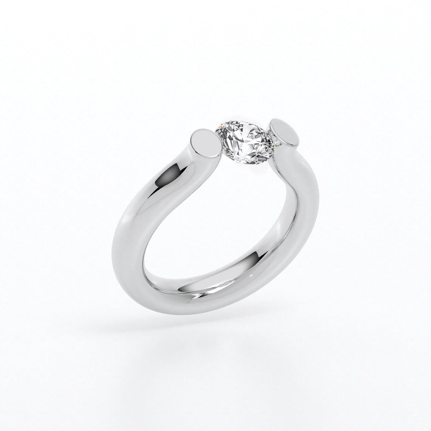 Anillo de oro blanco de 18k, montura de tensión, diamante natural talla brillante