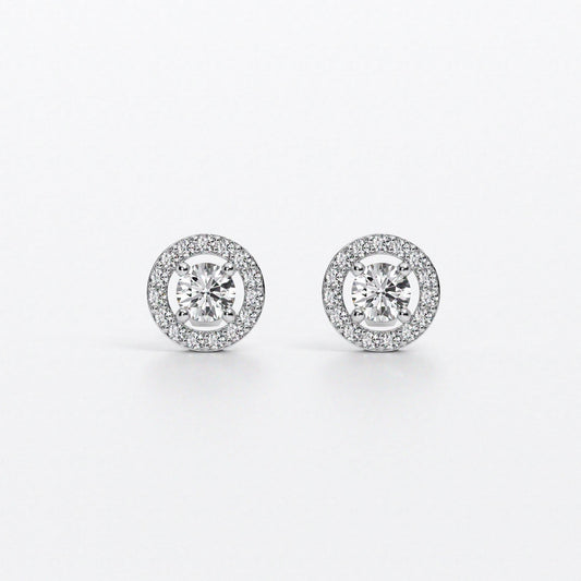 Pendientes rosetones de oro blanco 18K con diamantes blancos
