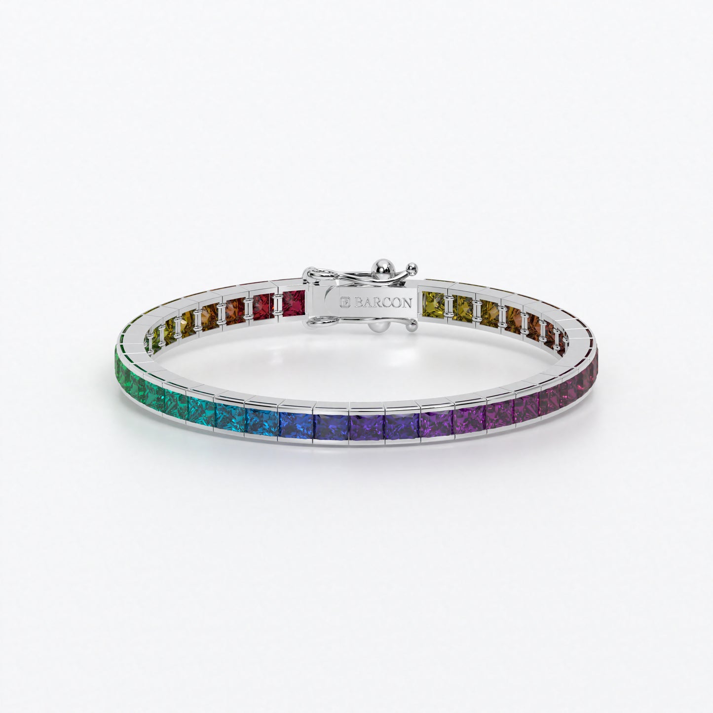 Rivière de oro de 18k con zafiros de colores en degradado en talla princesa