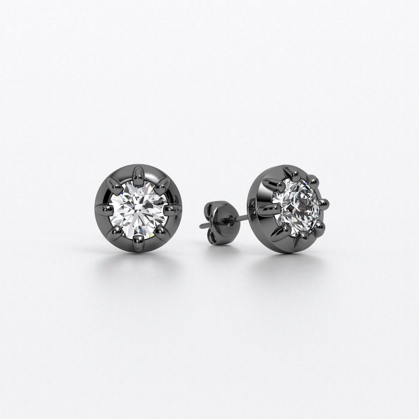 Pendientes solitarios de oro negro 18k con diamante brillante