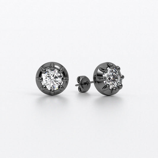 Pendientes solitarios de oro negro 18k con diamante brillante