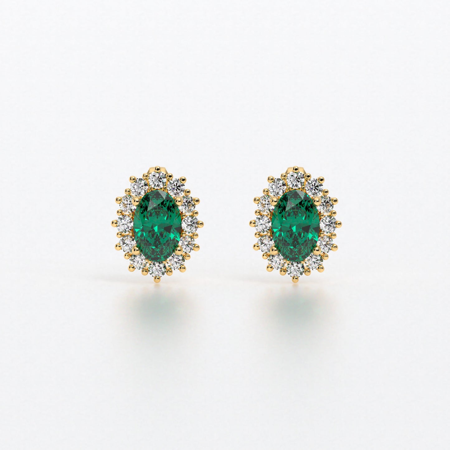Pendientes rosetón oro blanco de 18K con esmeralda natural y diamantes