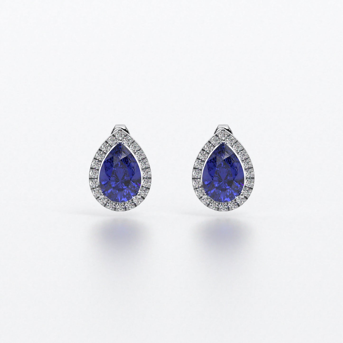 Pendientes rosetón de oro blanco de 18K con un zafiro natural y diamantes blancos