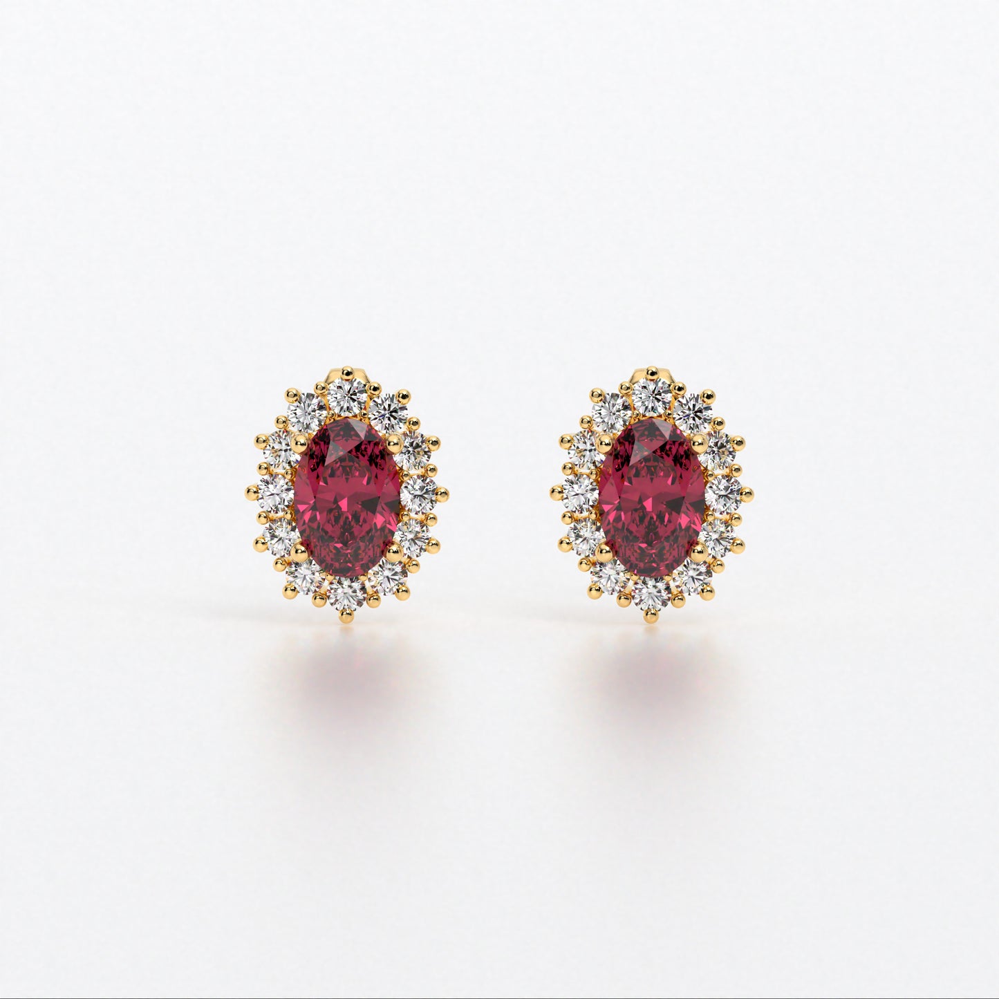 Pendientes rosetón oro blanco de 18K con rubí natural y diamantes