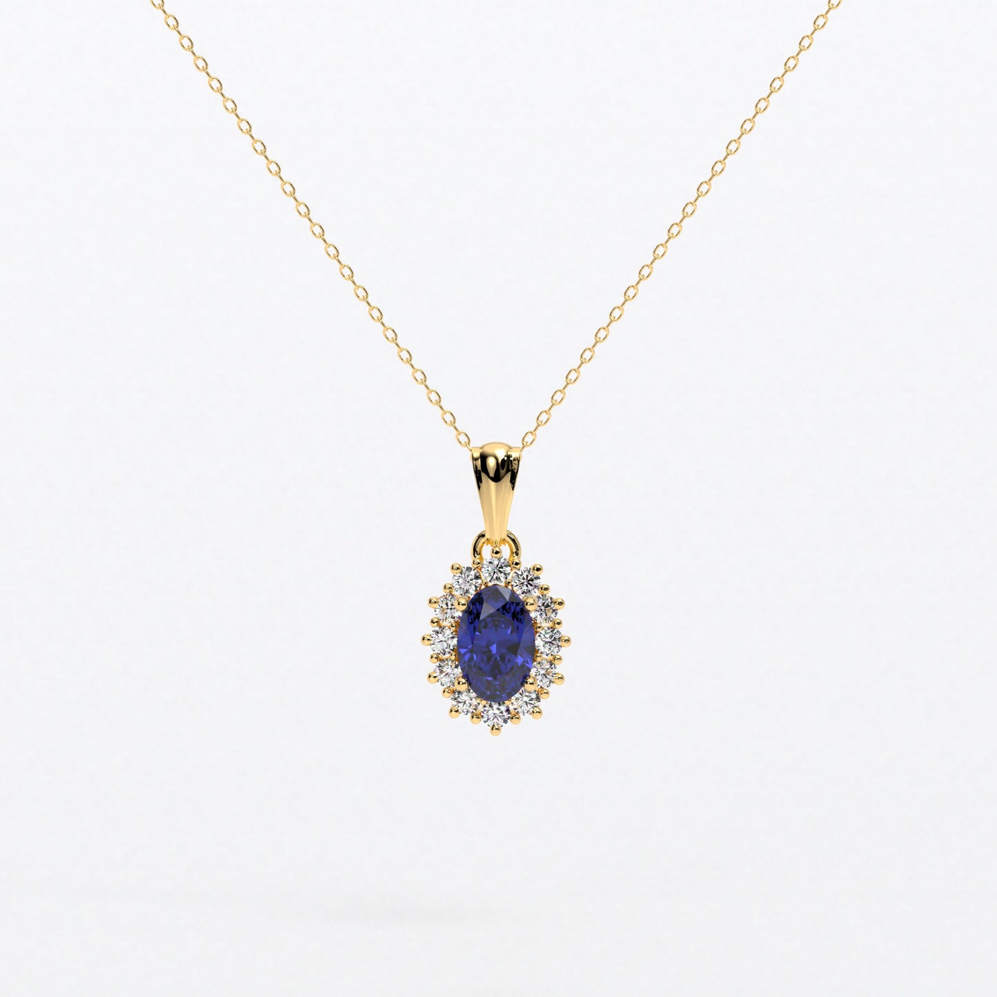 Colgante rosetón con zafiro azul natural y brillantes en oro de 18K