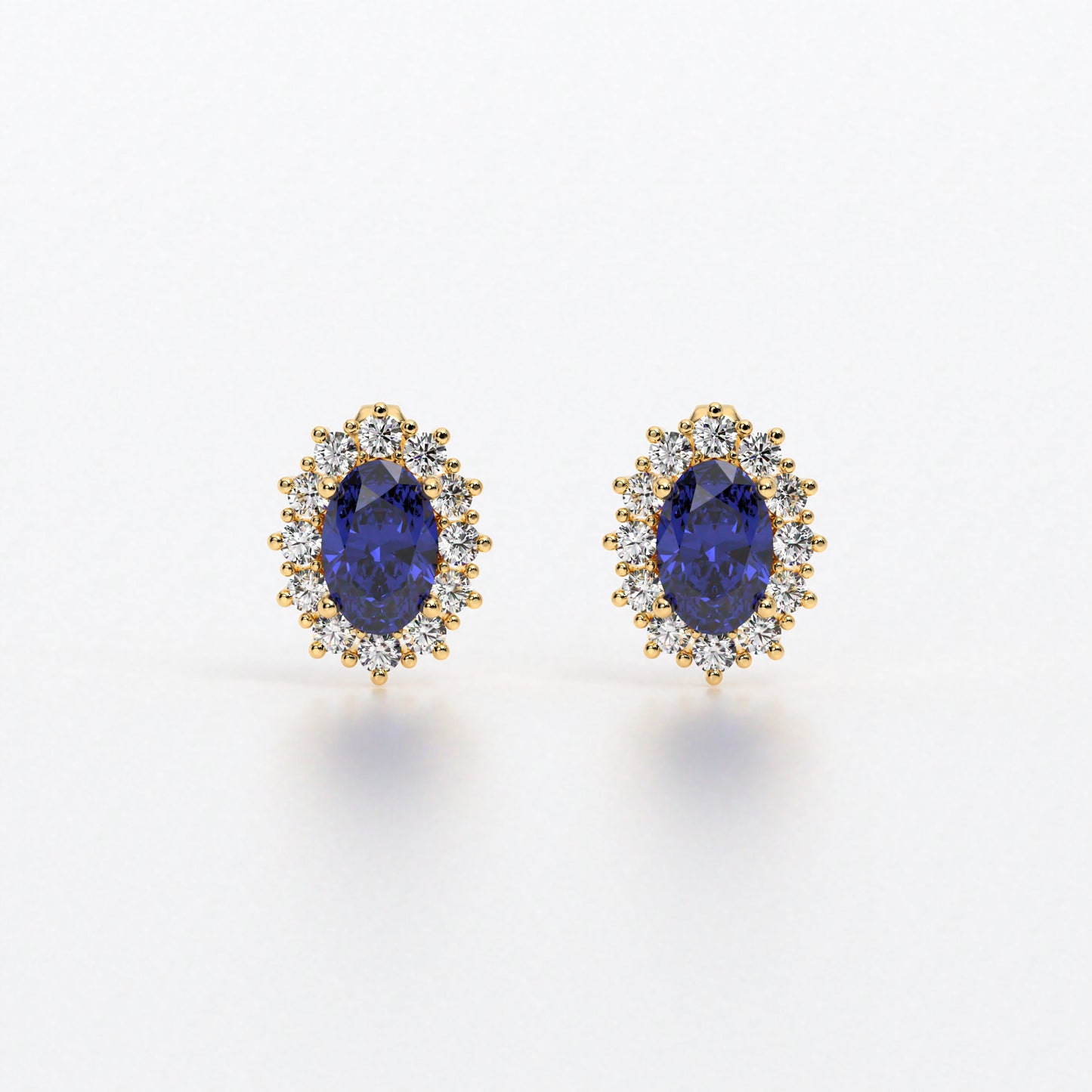 Pendientes rosetón oro blanco de 18K con zafiro azul natural y diamantes