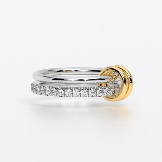 Anillo de aros entrelazados bicolor de oro de 18K con diamantes blancos naturales