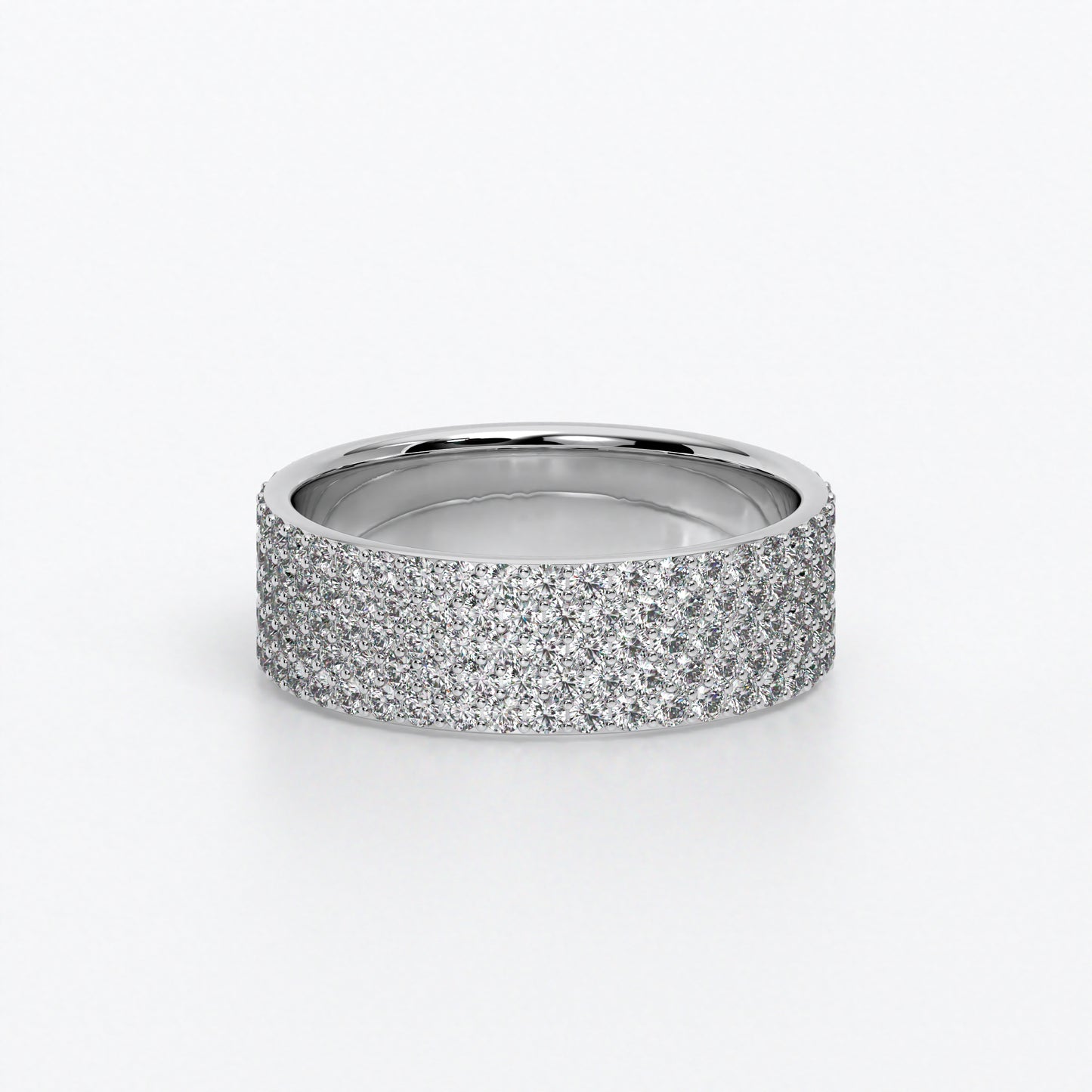Anillo de diamantes pavé con 5 filas, cuadrado, en oro de 18K