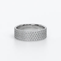 Anillo de diamantes pavé con 5 filas, cuadrado, en oro de 18K