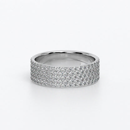 Anillo de diamantes pavé con 5 filas, cuadrado, en oro de 18K