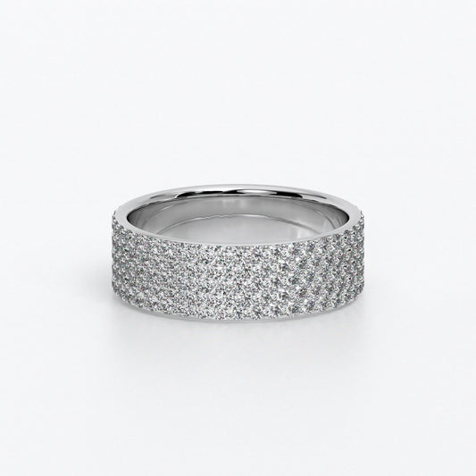 Anillo de diamantes pavé con 5 filas, cuadrado, en oro de 18K