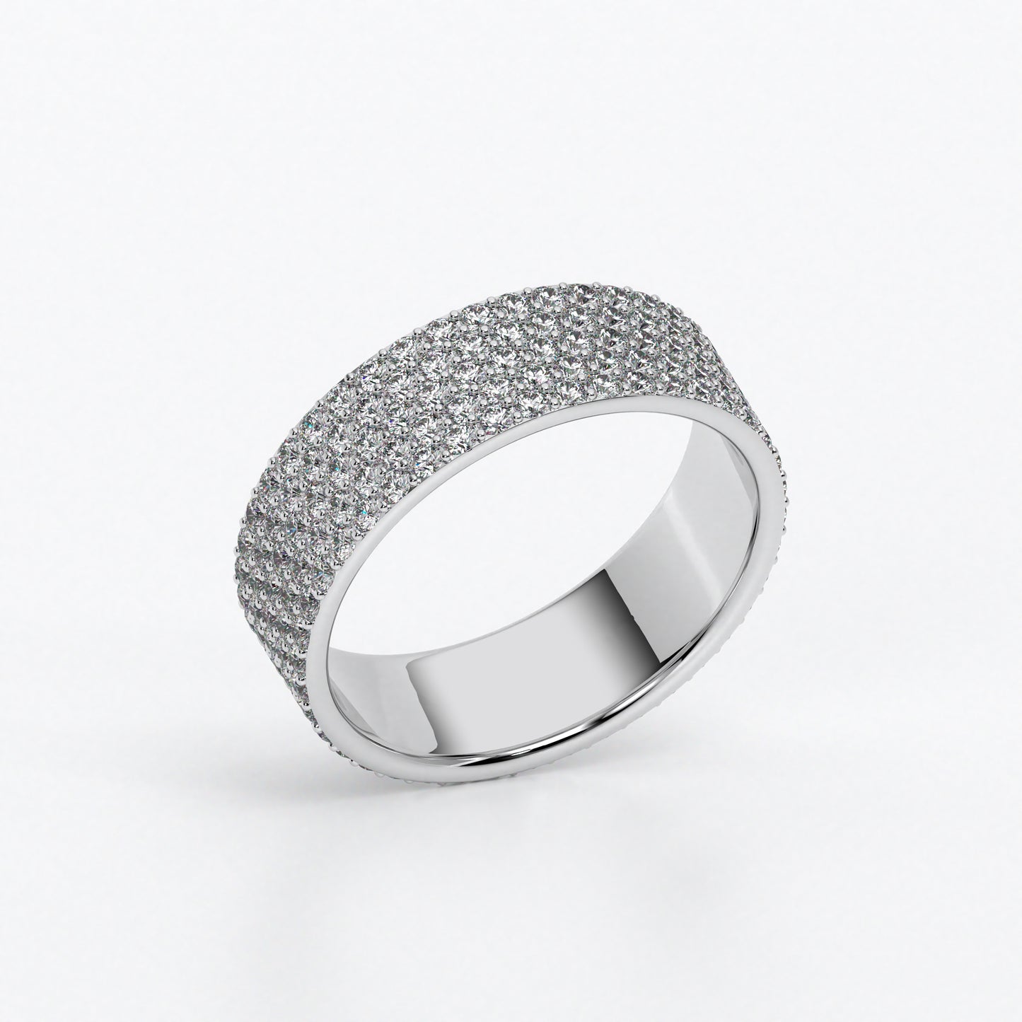 Anillo de diamantes pavé con 5 filas, cuadrado, en oro de 18K