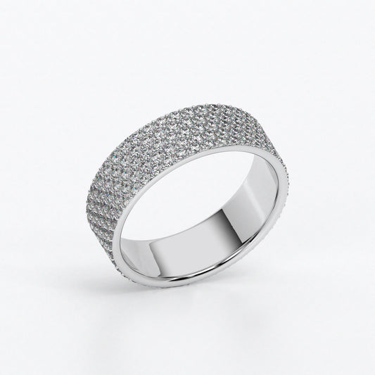 Anillo de diamantes pavé con 5 filas, cuadrado, en oro de 18K