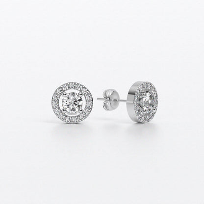 Pendientes rosetones de oro blanco 18K con diamantes blancos