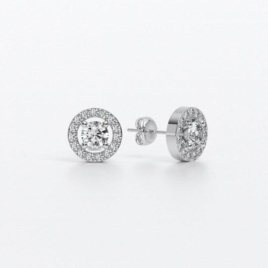 Pendientes rosetones de oro blanco 18K con diamantes blancos