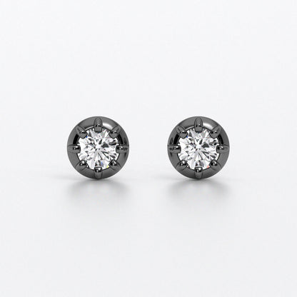 Pendientes solitarios de oro negro 18k con diamante brillante