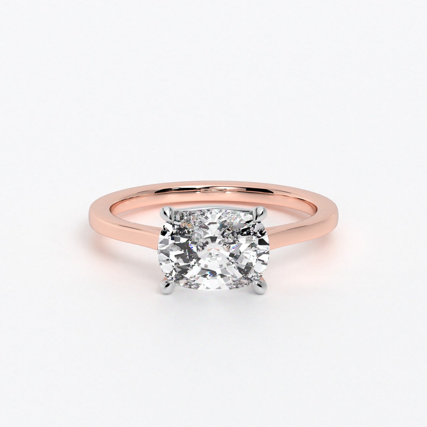 Anillo de oro rosa de 18K con diamante central talla cushion