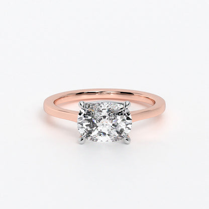 Anillo de oro rosa de 18K con diamante central talla cushion