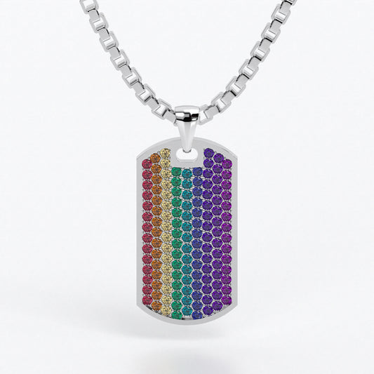 Colgante de oro blanco de 18k con zafiros de colores en degradado