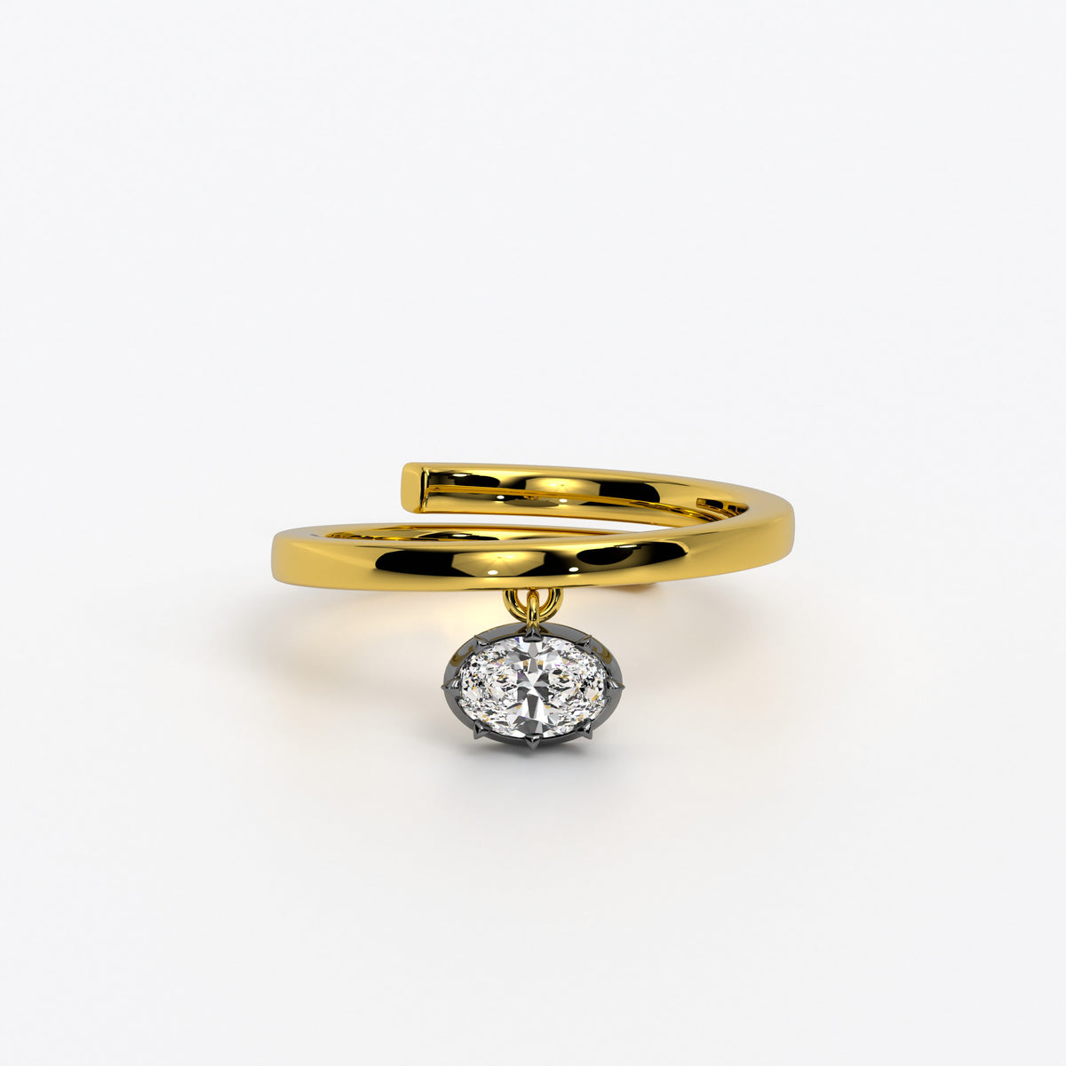 Anillo abierto de oro amarillo de 18K con diamante oval colgante