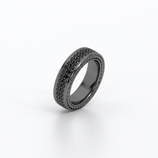 Anillo de oro negro de 18k con 3 cts de diamantes negros