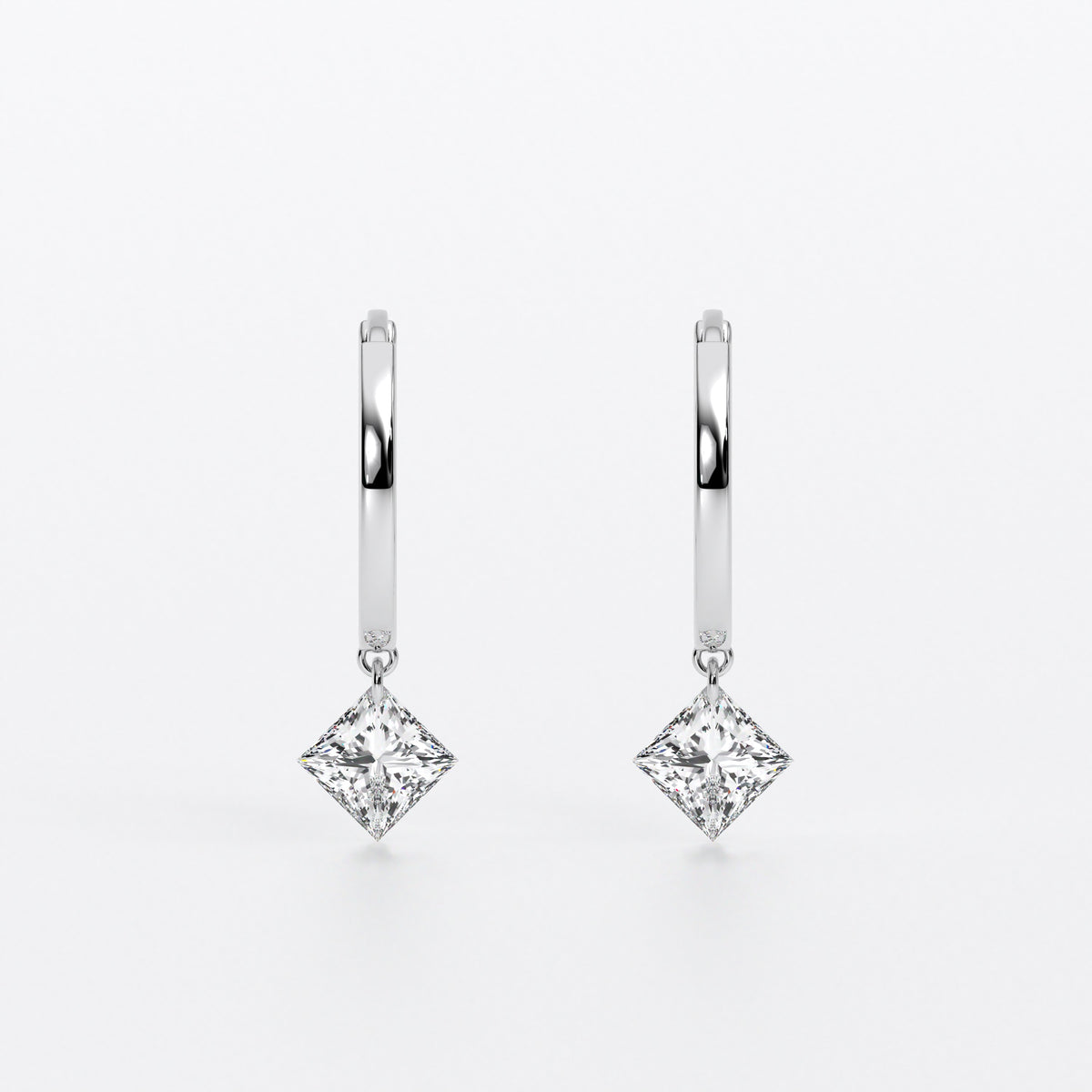 Pendientes de oro de 18K con diamantes de laboratorio talla princesa perforados de 1 ct
