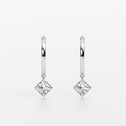 Pendientes de oro de 18K con diamantes de laboratorio talla princesa perforados de 1 ct