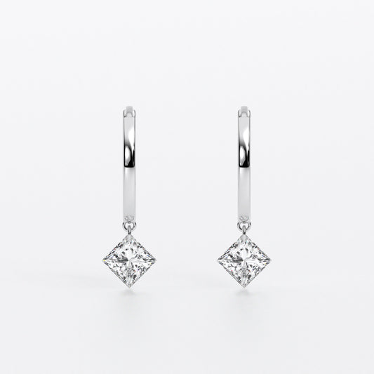 Pendientes de oro de 18K con diamantes de laboratorio talla princesa perforados de 1 ct