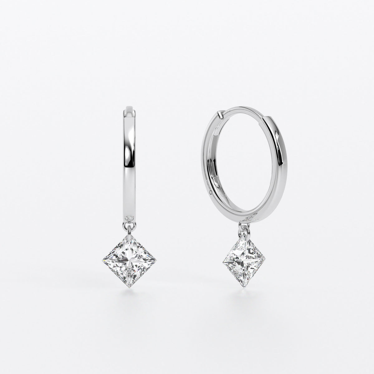 Pendientes de oro de 18K con diamantes de laboratorio talla princesa perforados de 1 ct