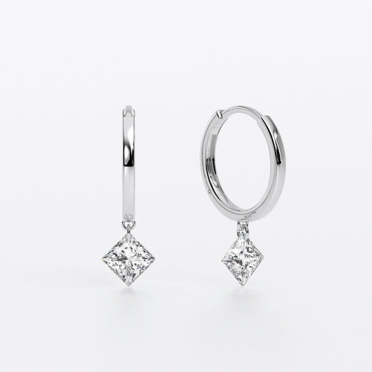Pendientes de oro de 18K con diamantes de laboratorio talla princesa perforados de 1 ct