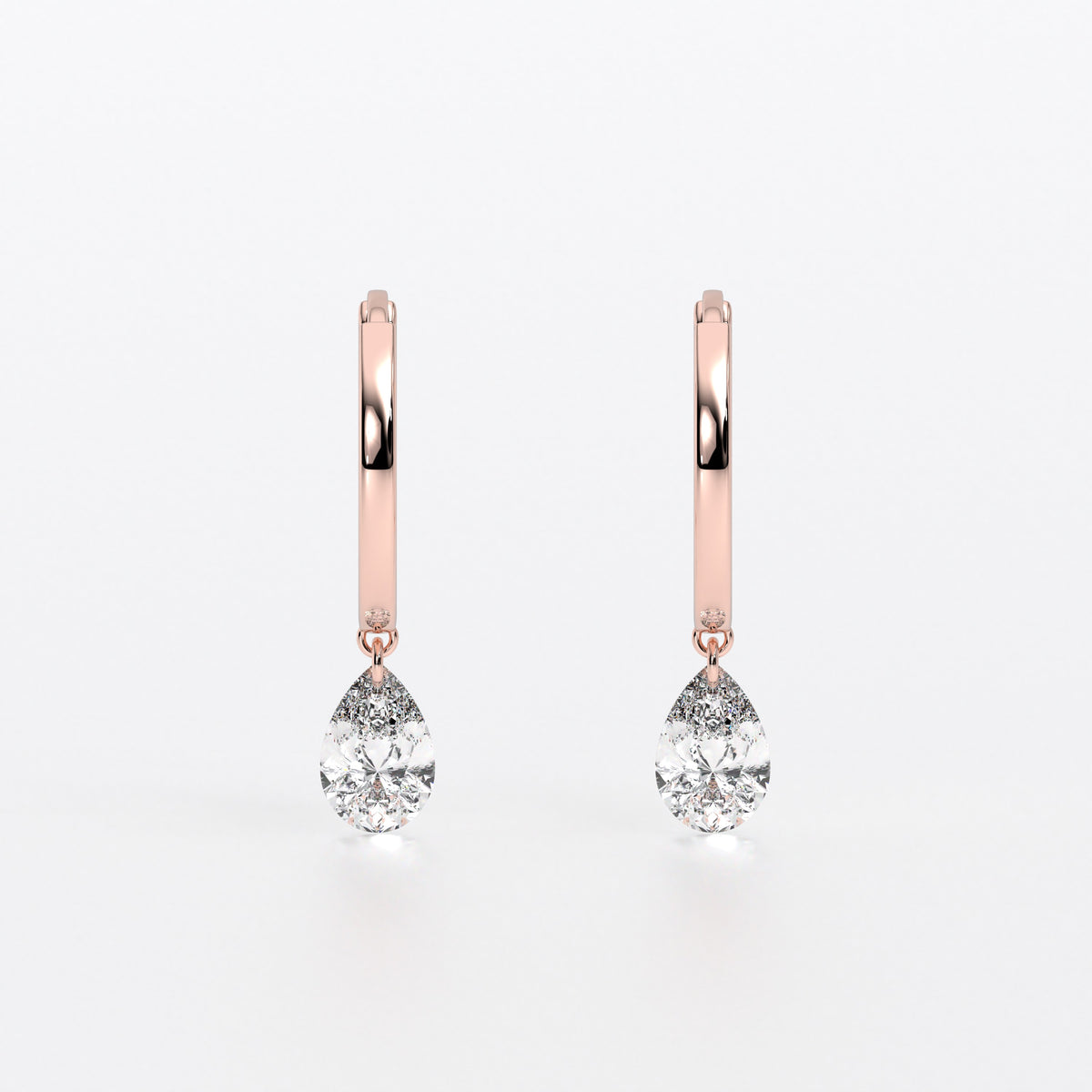 Pendientes de oro de 18K con diamantes de laboratorio talla pera perforados de 1 ct