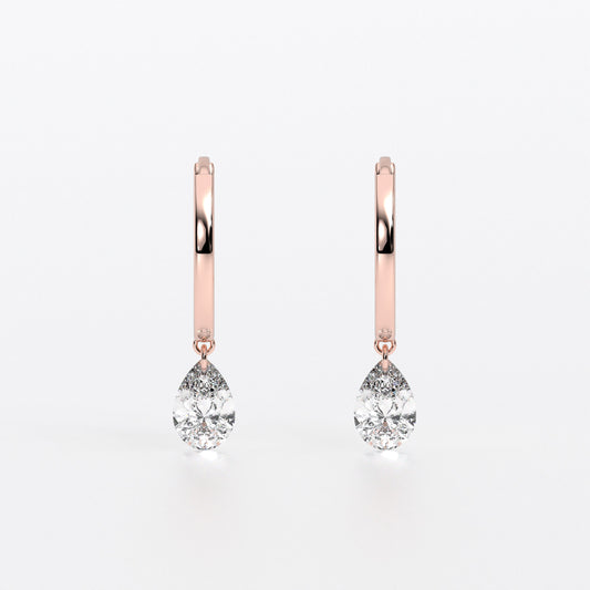 Pendientes de oro de 18K con diamantes de laboratorio talla pera perforados de 1 ct