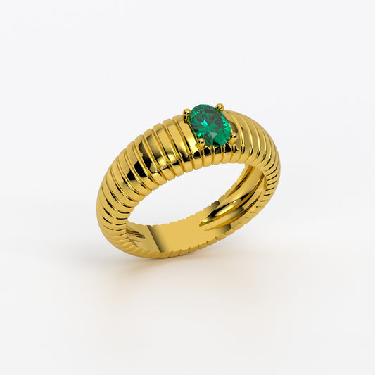 Anillo de oro 18k con esmeralda natural talla oval