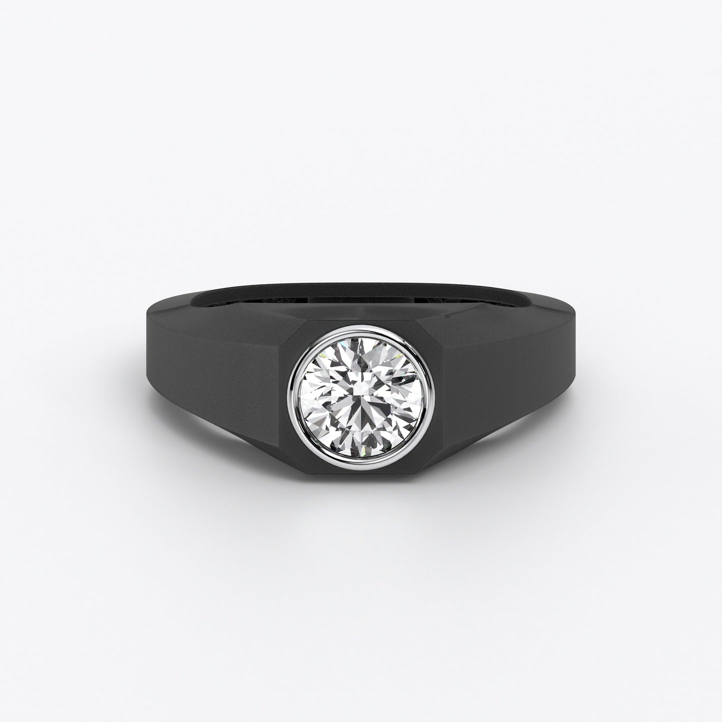 Anillo de oro blanco de 18K con diamante central talla brillante engastado en bisel