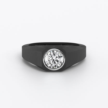 Anillo de oro blanco de 18K con diamante central talla brillante engastado en bisel