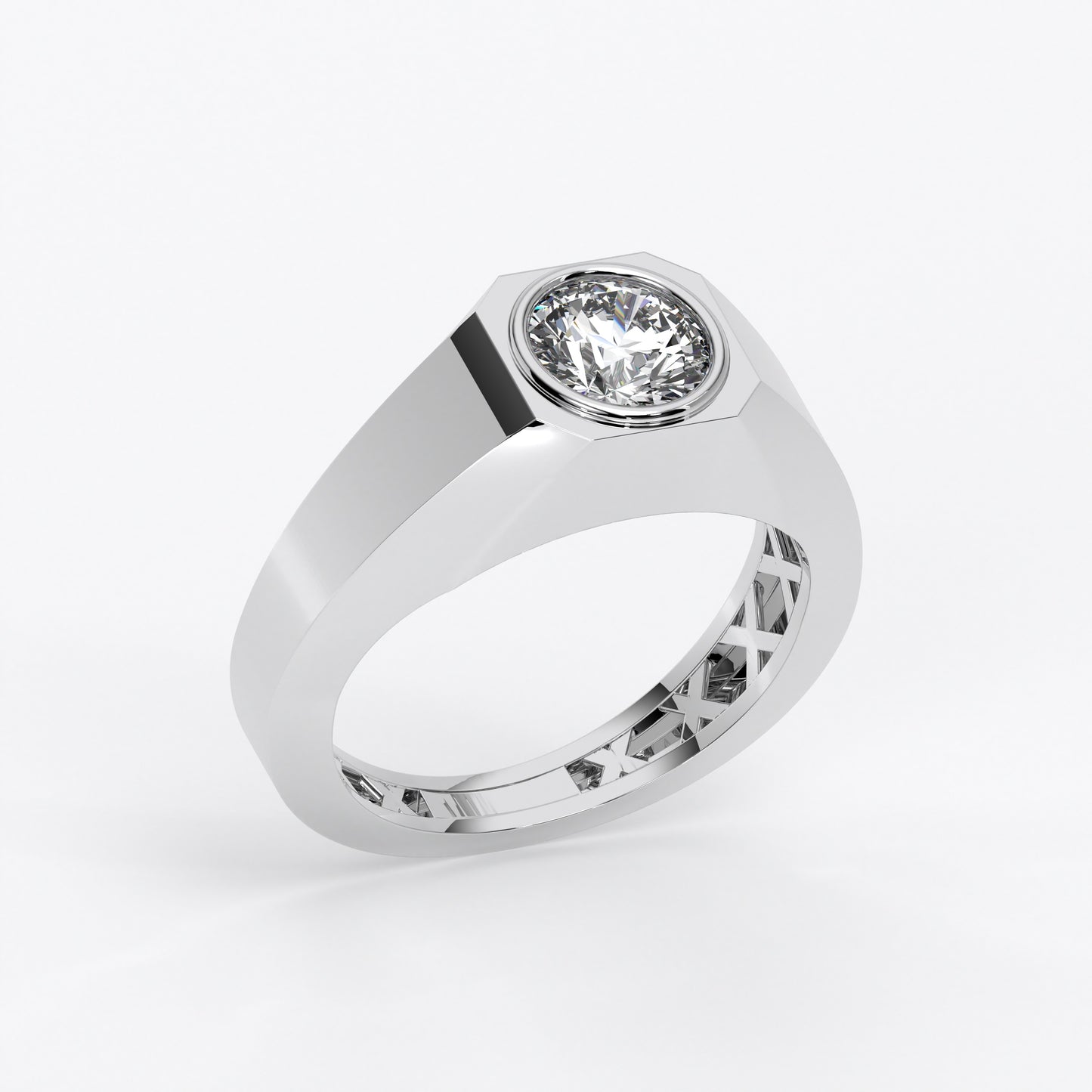 Anillo de oro blanco de 18K con diamante central talla brillante engastado en bisel