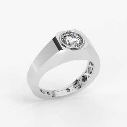 Anillo de oro blanco de 18K con diamante central talla brillante engastado en bisel