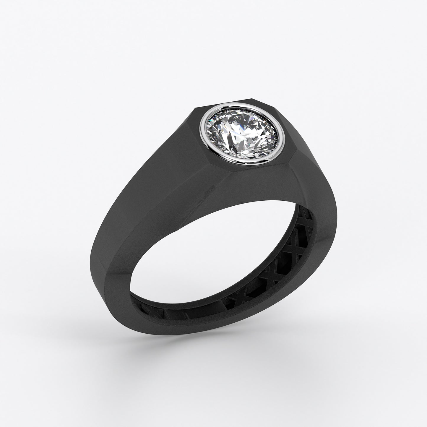 Anillo de oro blanco de 18K con diamante central talla brillante engastado en bisel