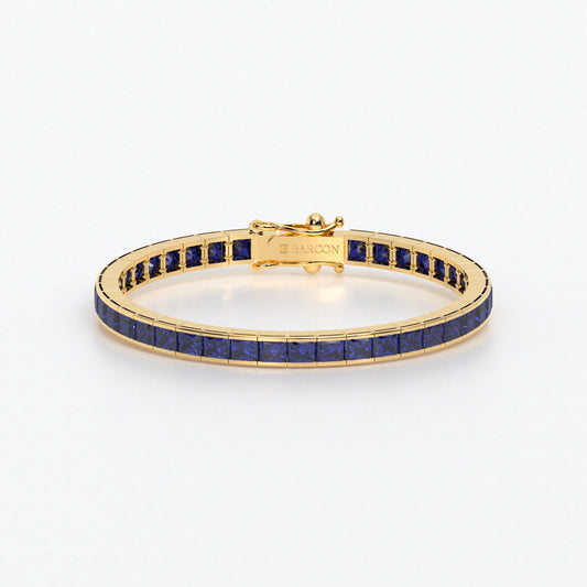Rivière de oro de 18k con zafiros azules en talla princesa