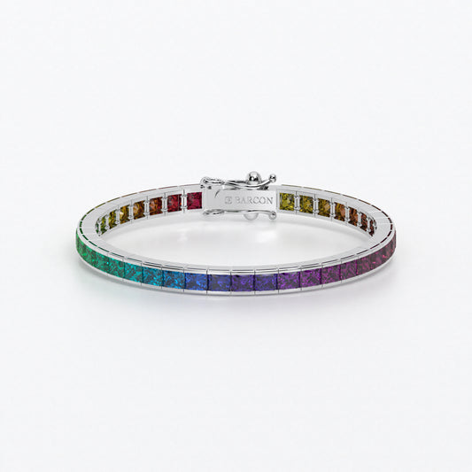 Rivière de oro de 18k con zafiros de colores en degradado en talla princesa