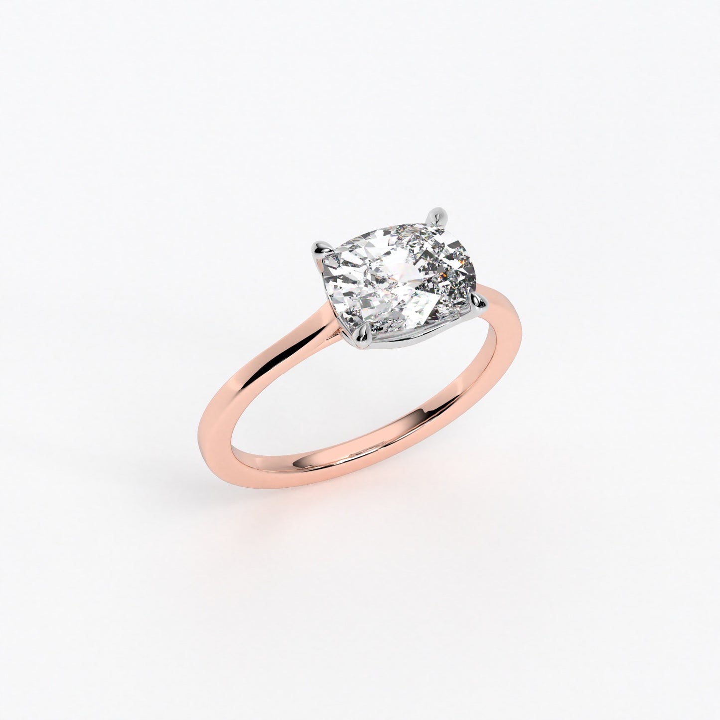 Anillo de oro rosa de 18K con diamante central talla cushion