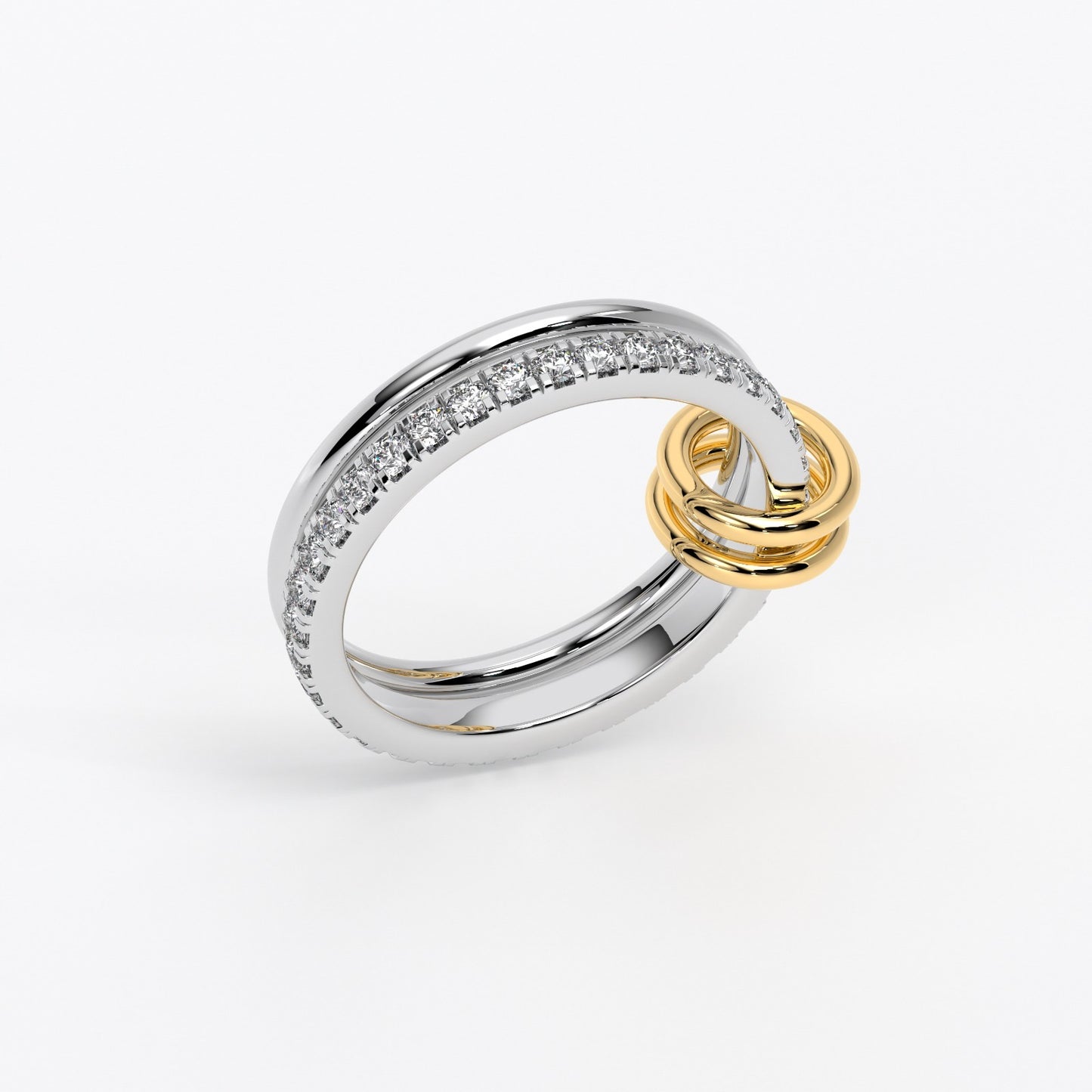 Anillo de aros entrelazados bicolor de oro de 18K con diamantes blancos naturales