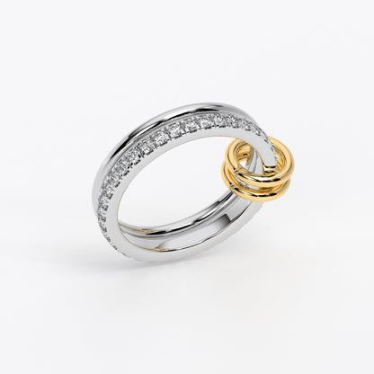 Anillo de aros entrelazados bicolor de oro de 18K con diamantes blancos naturales