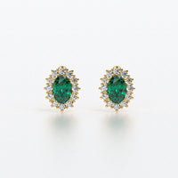 Pendientes rosetón oro blanco de 18K con esmeralda natural y diamantes