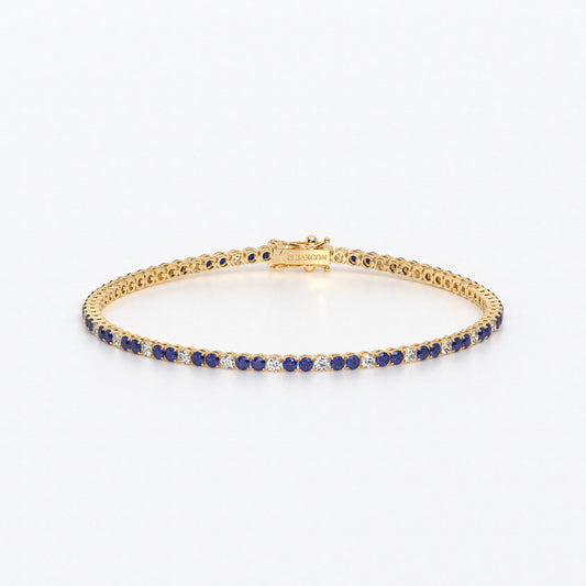 Rivière de oro de 18k con diamantes blancos y zafiros azules en talla brillante