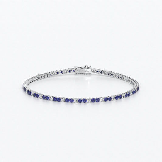 Rivière de oro de 18k con diamantes blancos y zafiros azules en talla brillante