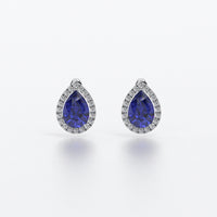Pendientes rosetón de oro blanco de 18K con un zafiro natural y diamantes blancos