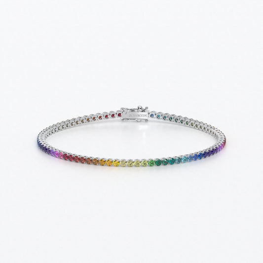 Rivière de oro de 18k con zafiros de colores rainbow en talla brillante
