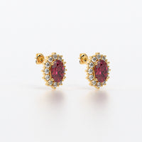Pendientes rosetón oro blanco de 18K con rubí natural y diamantes